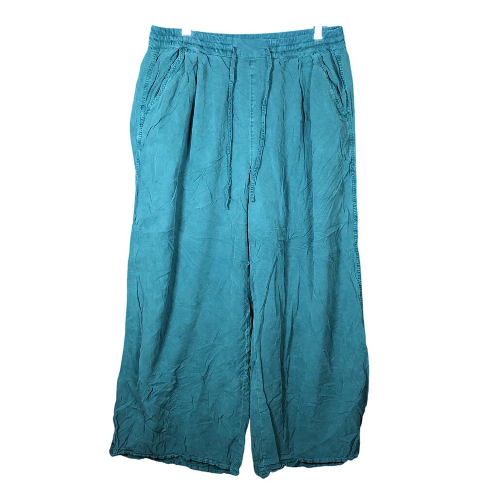 Aerie Womens Pants Dark Teal High Rise Pull On Wide Leg Paperbag Large